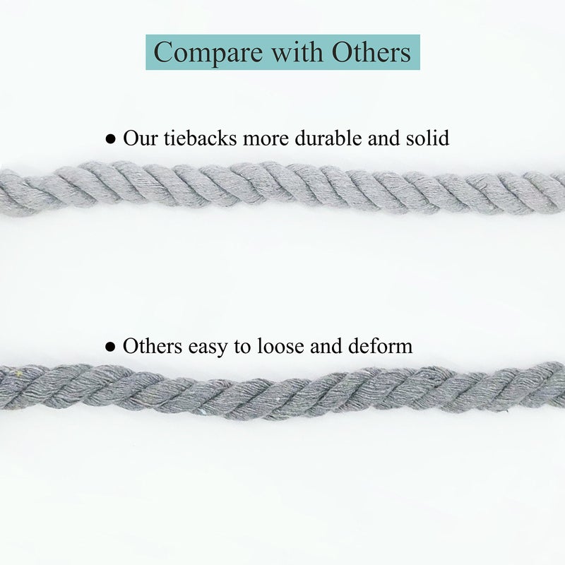 JQWUPUP 2 Pack Rustic Curtain Tiebacks - Outdoor Curtain Drapery Holdbacks Holders - Hand Knitting Cotton Rope Drape Tie Backs for Sheer and Blackout Curtain(Set of 2, Grey) - Image 3